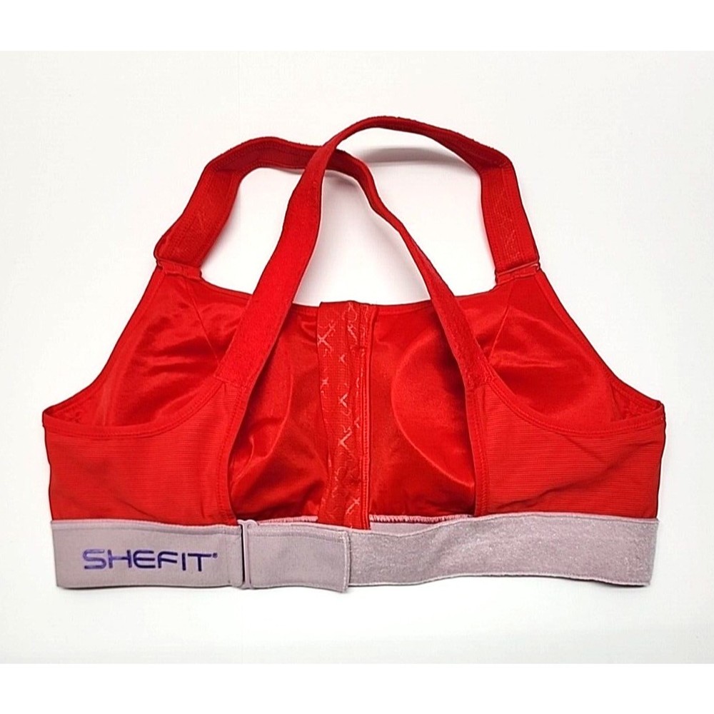 SHEFIT Red Front-Zip Cross-Back Sports Bra with Pink Band - Picture 7 of 8